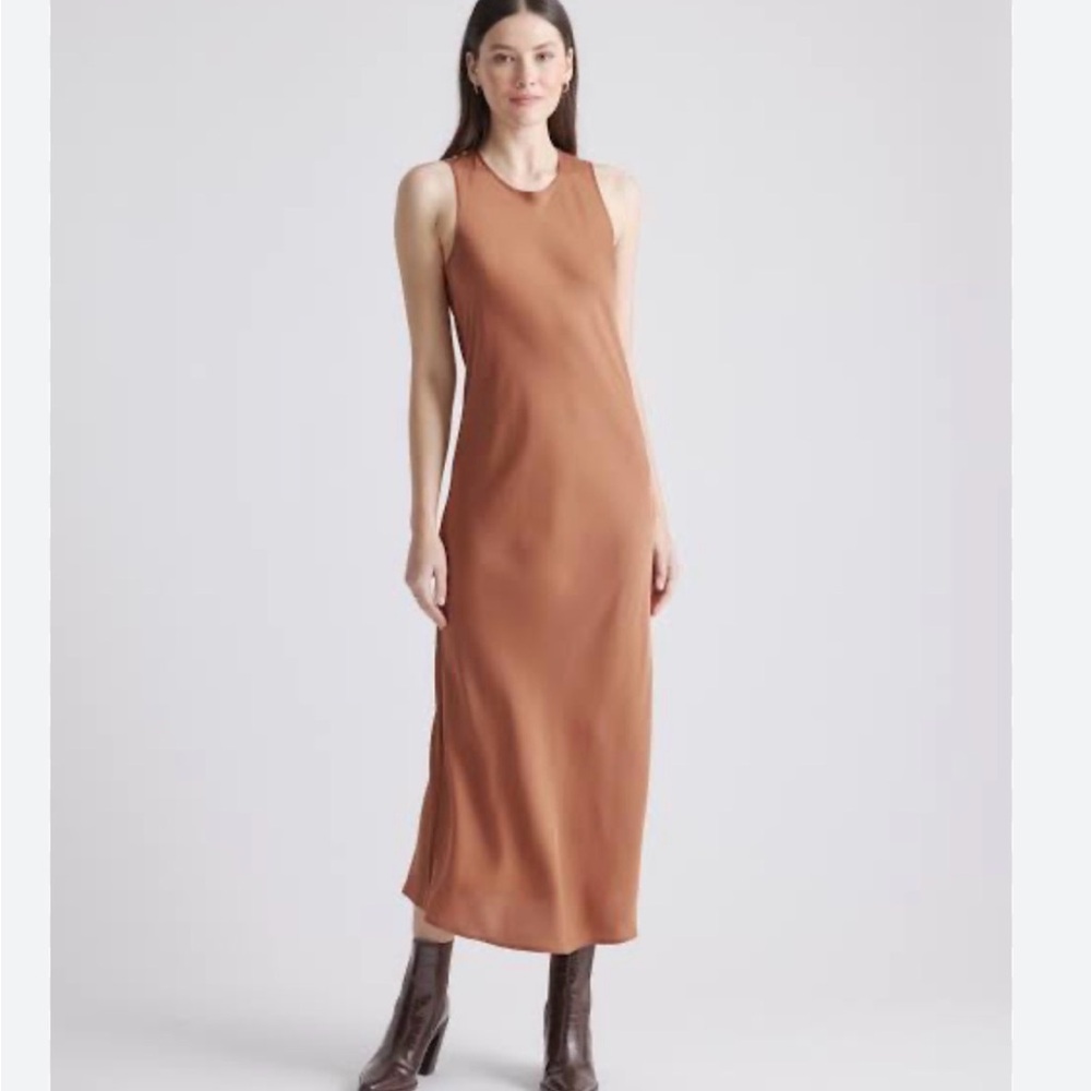 Quince Copper Washable Stretch Silk Tank Midi Dress